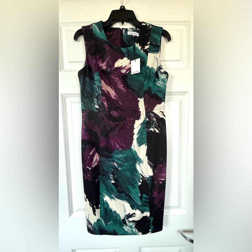 Calvin Klein Strapless Dress in Purple and Teal